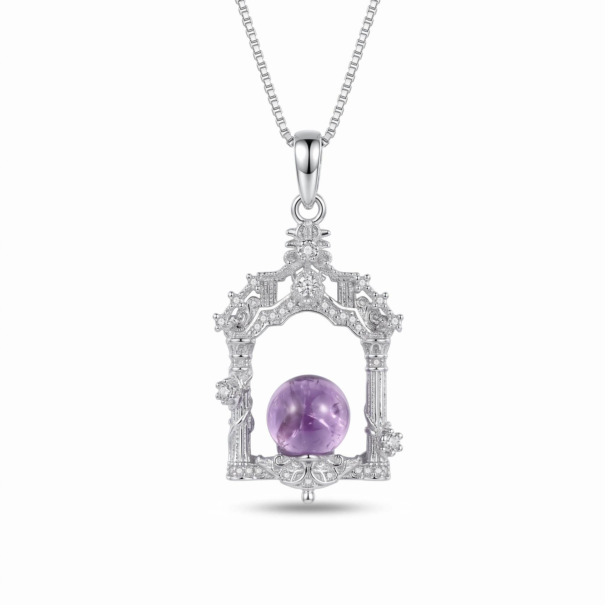 Gothic Cathedral Window Amethyst Pendant Necklace