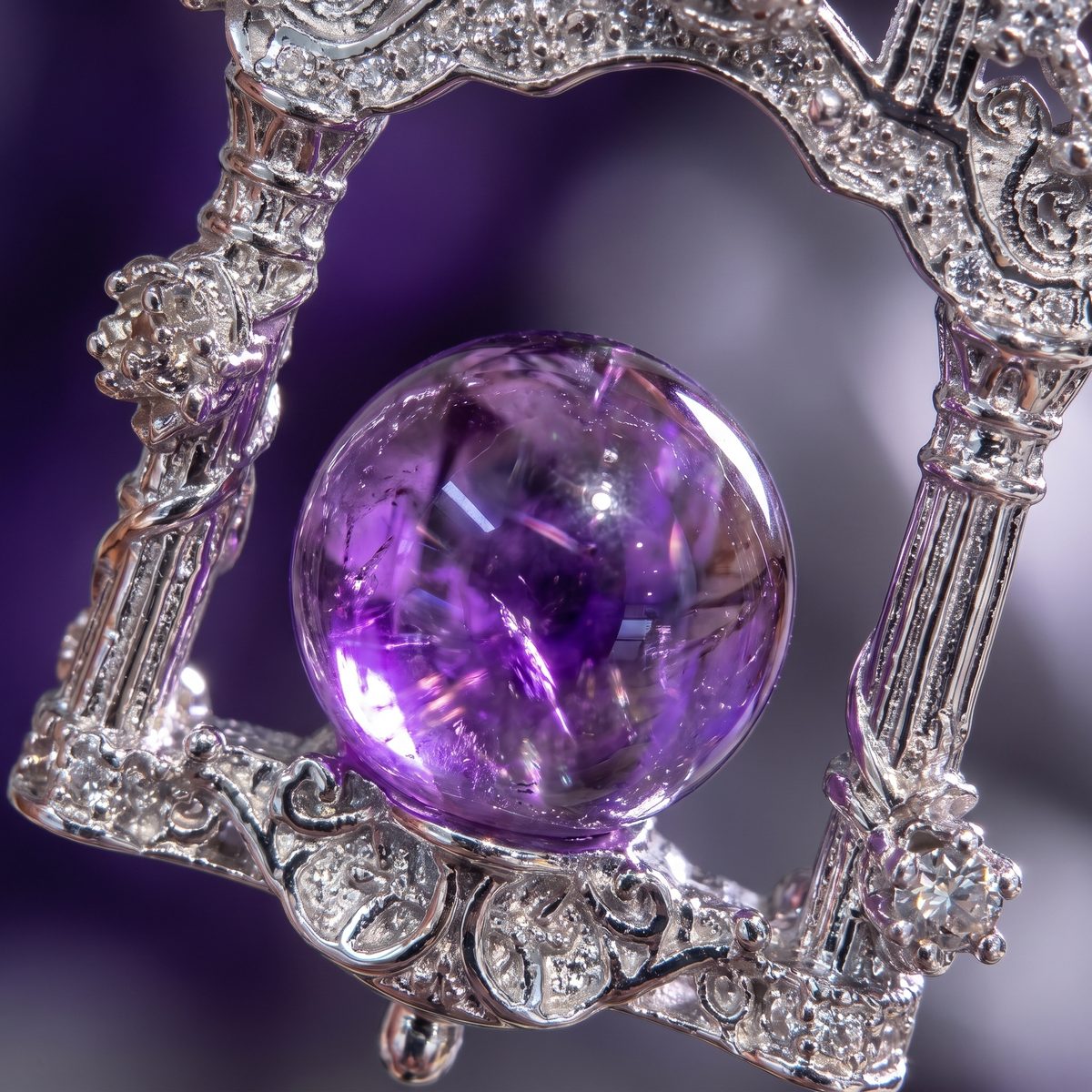 12mm natural amethyst sphere detail