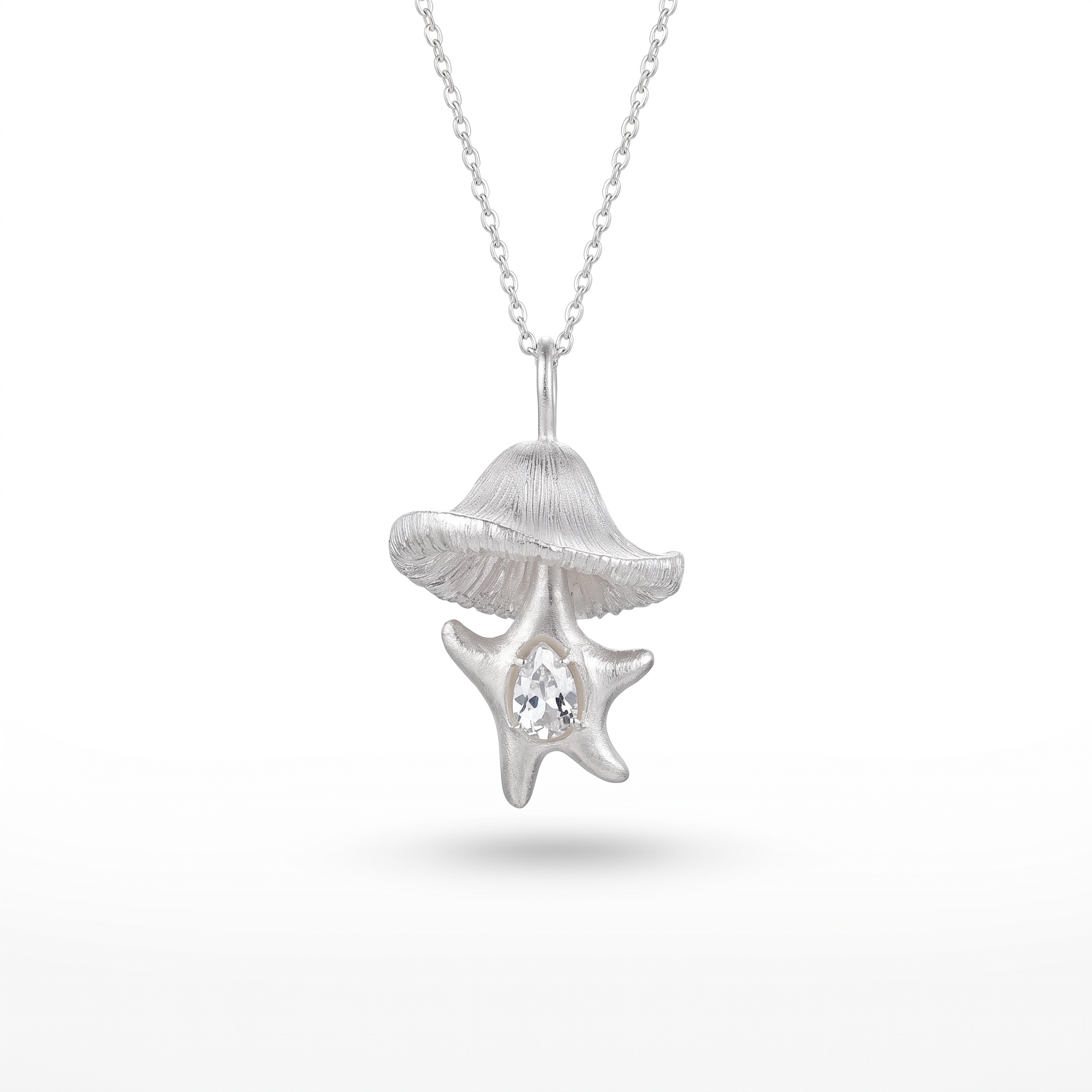 Solid Silver Woodland Mushroom Pendant High Resolution Zoom