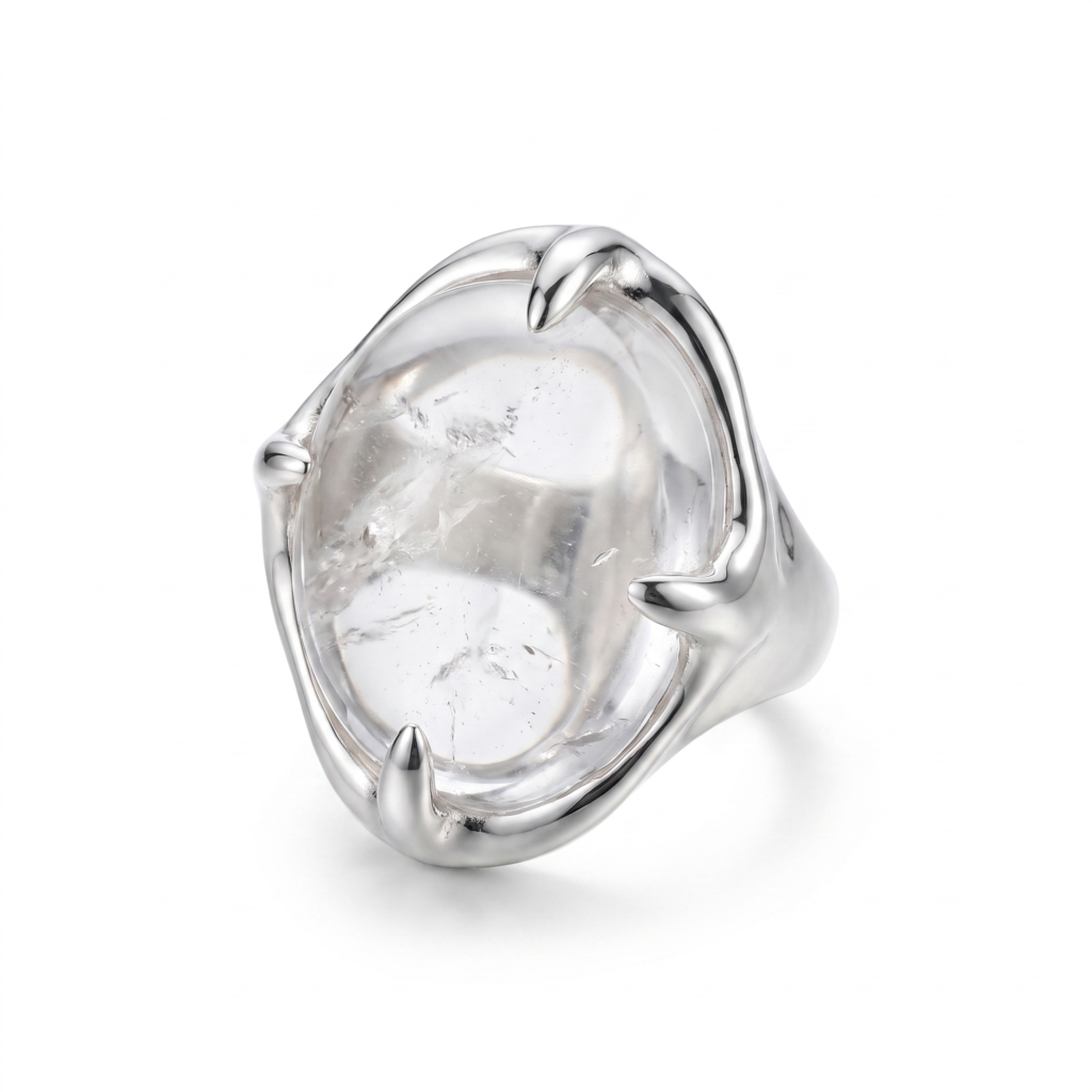 Sculpted Talon Claw Quartz Orb Ring