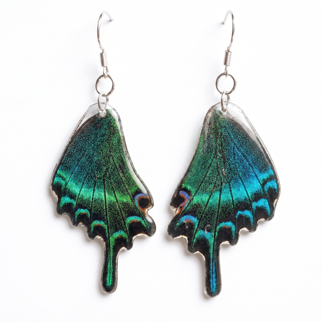 Emerald Swallowtail Wing Dangle Earrings